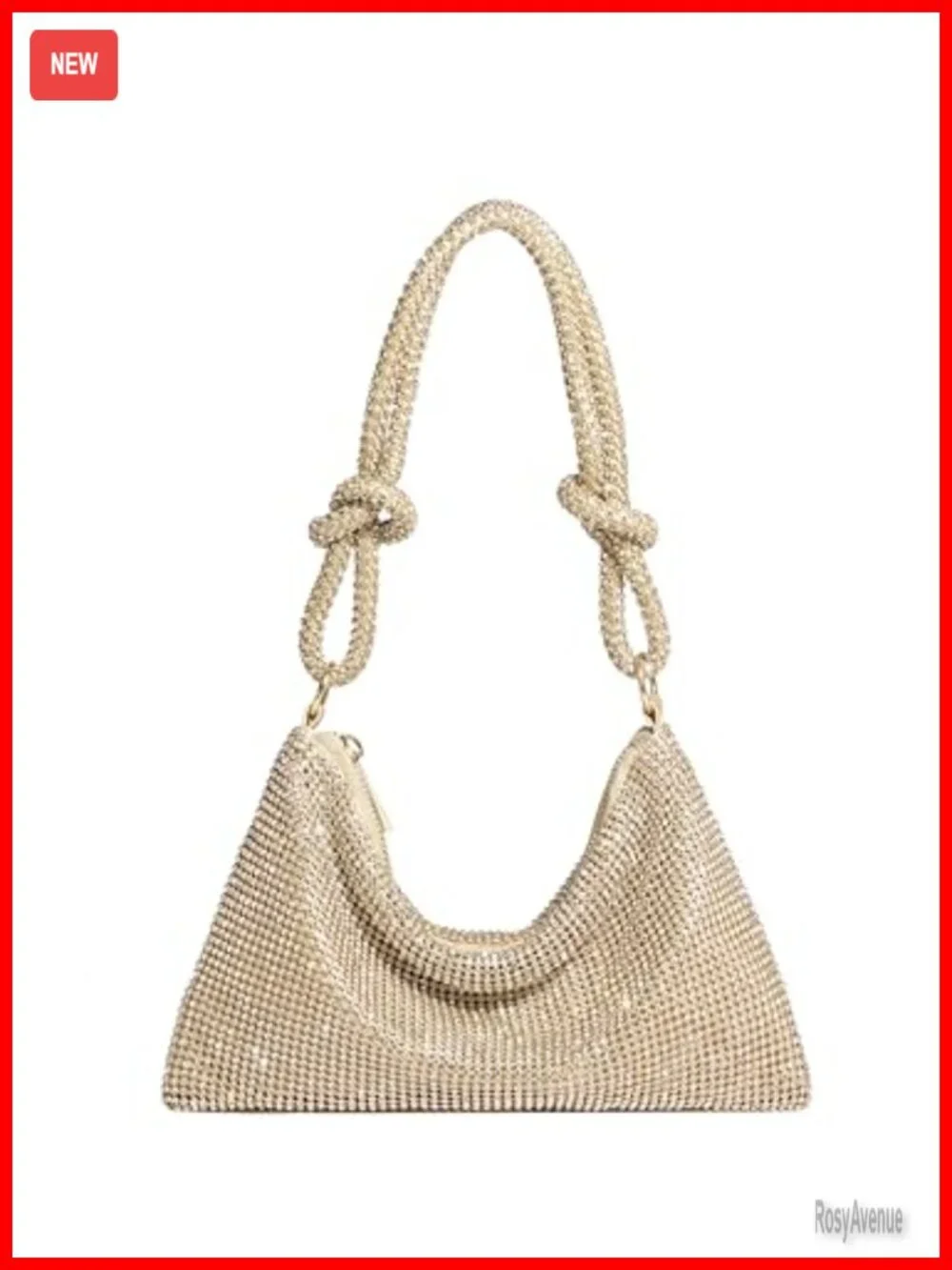Sparkly Rhinestone Evening Bag Clutch Purse Shoulder Strap Zipper Closure